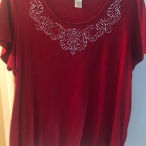 Red top with studs on neckline 2x Rebecca Malone brand